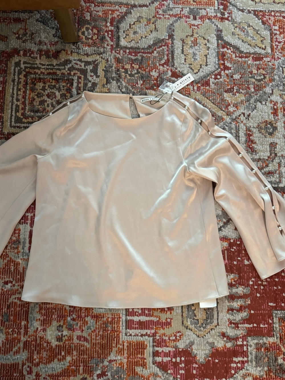 Alice and Olivia Silk Pearl Detail Blouse